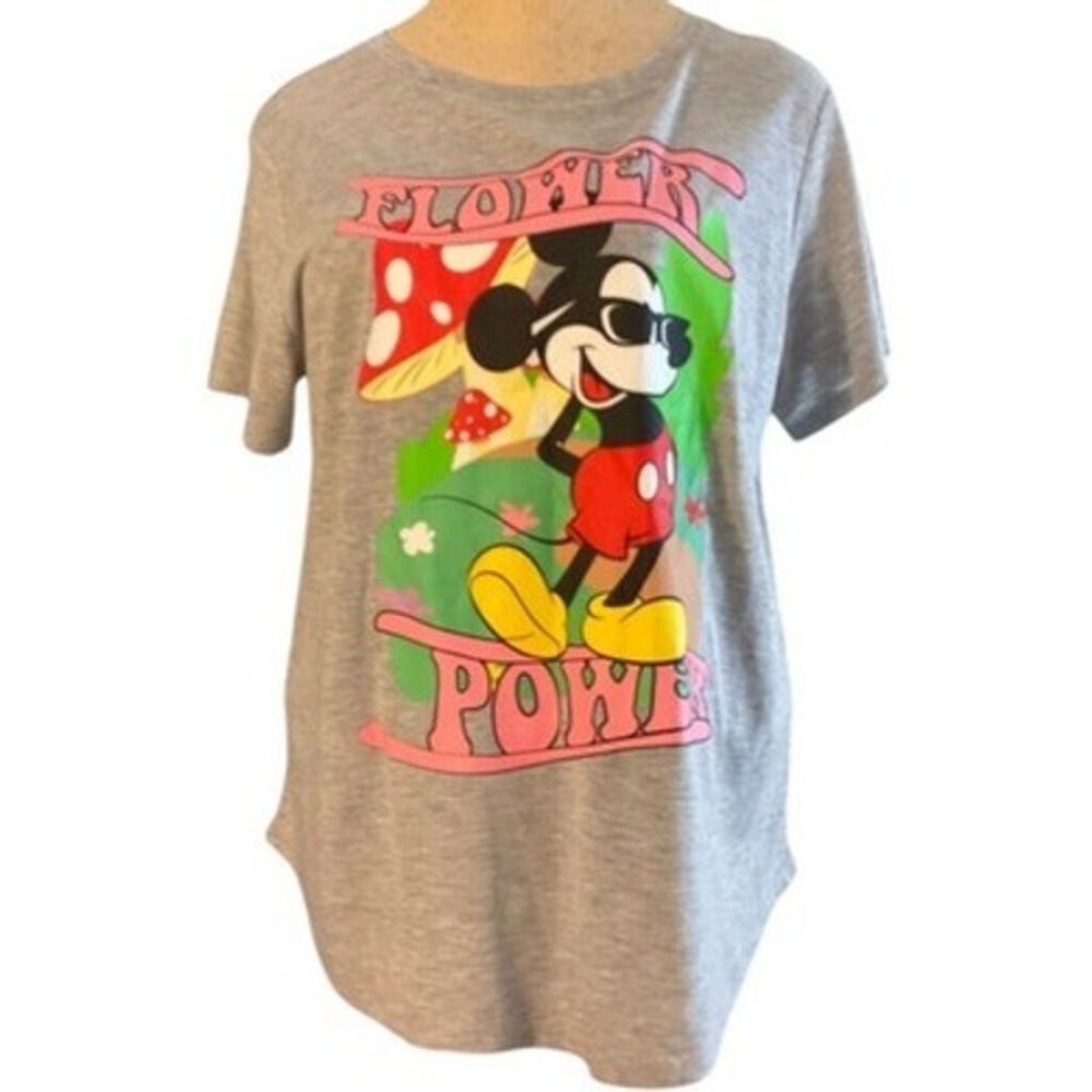 Disney Mickey Mouse Flower Power Graphic T‎ Shirt Gray 3XL